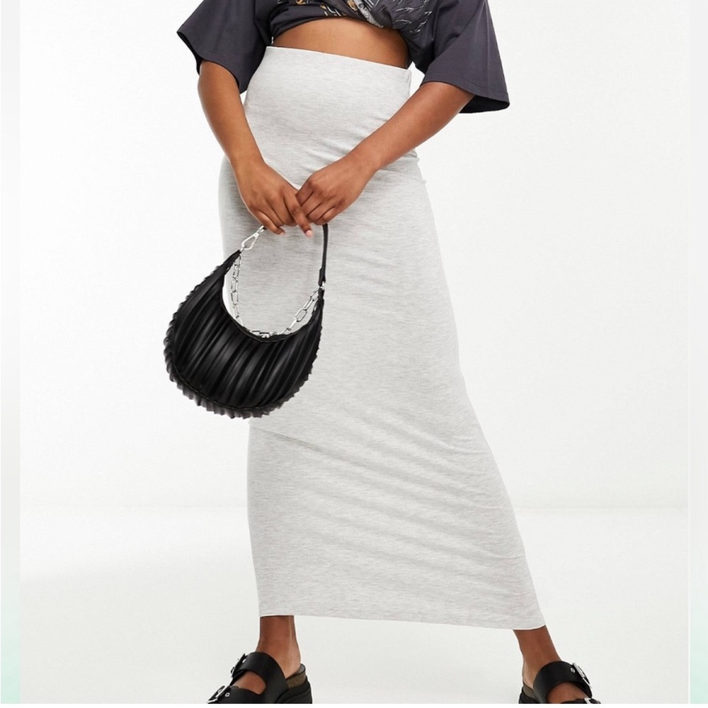 Miss Selfridge LOW RISE MAXI SKIRT IN GRAY HEATHER ASOS